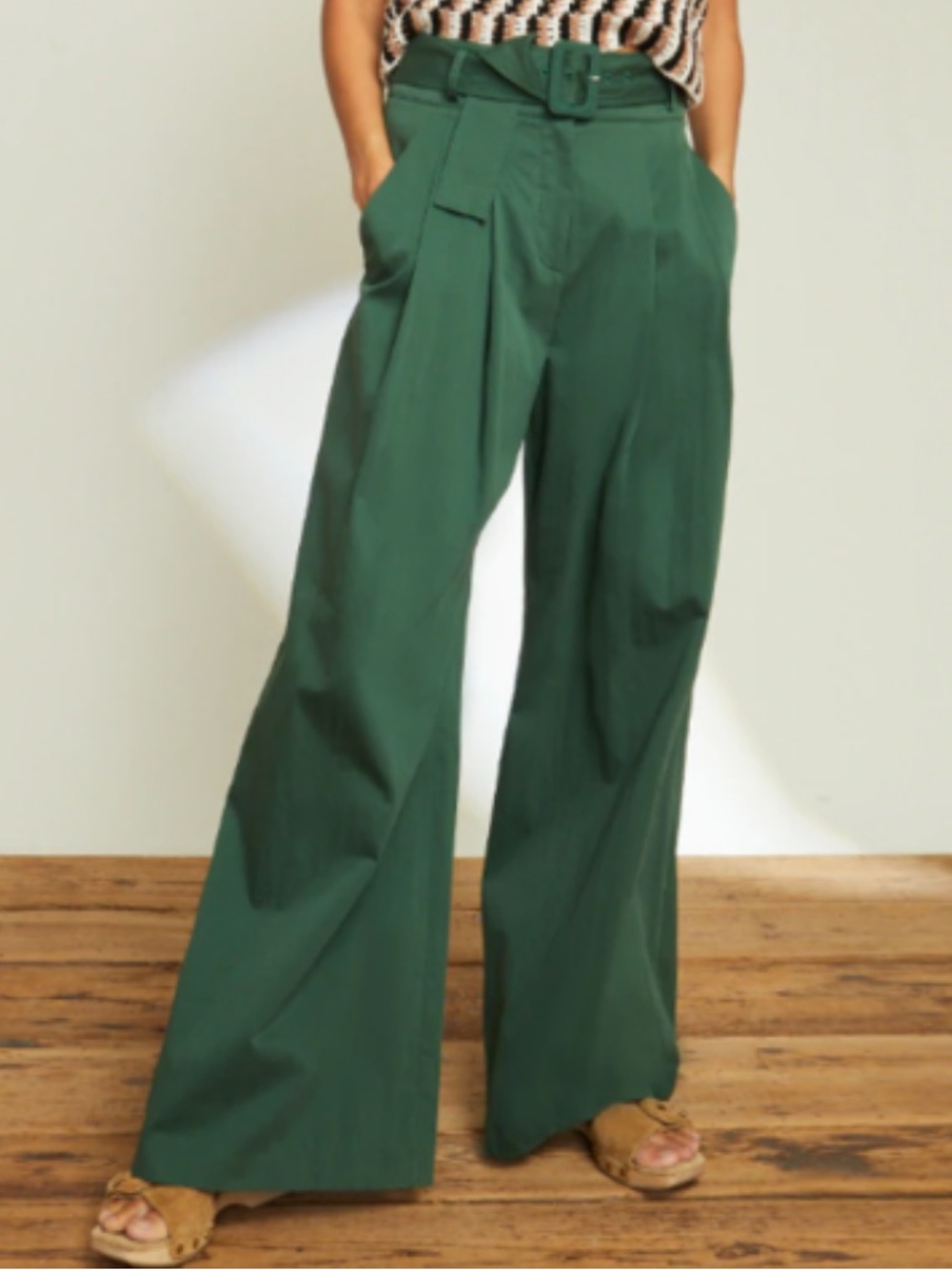 Veronica Beard Maliyah Wide Leg Belted Pants Forest Green Size 10